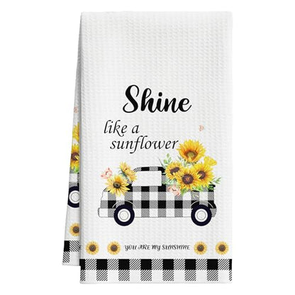 Sunflower Kitchen Towels, Black White Buffalo Plaid Gifts For Women, 10 - color: Yellow Truck