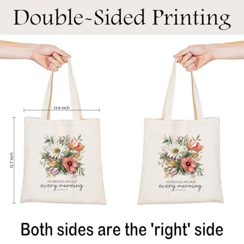 Christian Canvas Tote Bag for Women, Inspirational Faith Shoulder Bag - color: Mercies