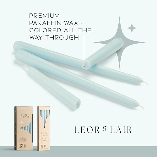 Leor & Lair Light Blue Taper Candles, 12 Pack, 10" Tall Candlesticks - color: Light Blue
