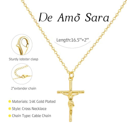 Cross Necklace for Women, Dainty 14K Gold Plated Cross Pendant Simple Long Necklaces for Women, Christian Faith Necklace Trendy Gold Jewelry Gifts for Easter - color: cross necklace