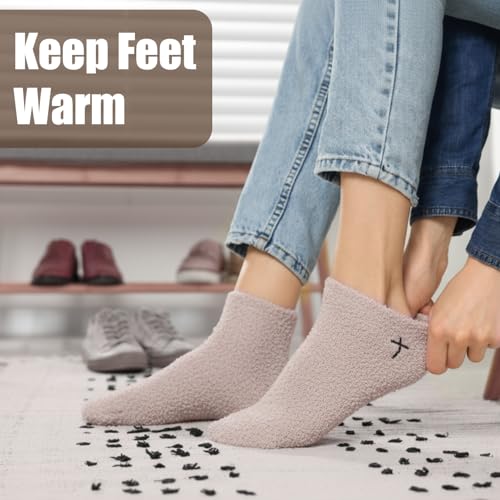Cutecrop 5 Pairs Christian Gifts Socks Cross Print Fuzzy Socks Jesus Gifts Religious Fluffy Cozy Slipper Sock for Women Men - color: Light Color