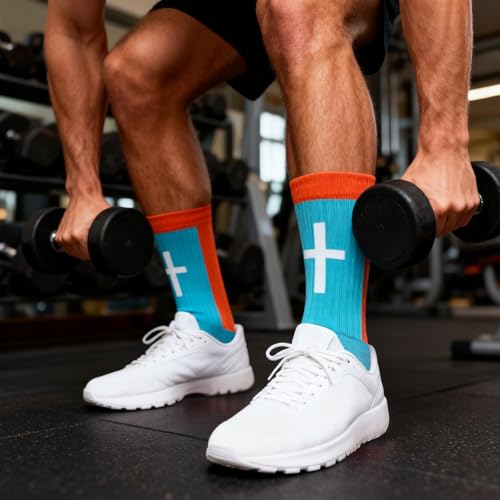 3 Pairs Cross Socks with Bible,Philippians 4: 13 Christian Socks US 6-13, Grip Sport Sock for Football, Soccer, Gym - color: Blue