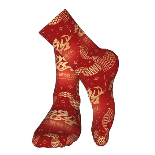 Happy New Year 2024 Unisex Sports Socks - Winter Casual Dress Fashion Socks - color: Happy New Year of the Dragon 2024