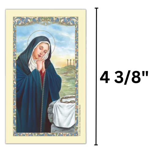 Needzo Holy Prayer Card, Our Lady of Sorrows Laminated Devotional Handout or Catholic Favor, 2.625 x 4.375 Inches (Pack of 5)