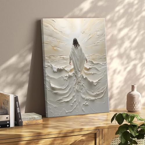 Abstract Jesus Walking on Water Canvas Wall Art Christian Spiritual Wall Decor Pictures Divine Light Modern Religious Posters Prints for Living Room Bedroom Church Decoration 24x36in - color: Abstract Jesus, size: 36"L x 24"W