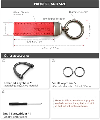 Double-Sided Cowhide Keychain for Car Keys, Vegetable-Tanned - color: Red