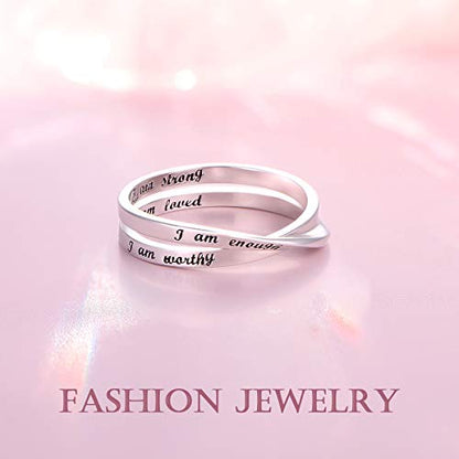 YinShan 925 Sterling Silver Inspirational Ring I am Enough Rings/God Grant Me The Serenity/Always Remember You Are Braver for Women Girls Size 6-9 - style: I am enough