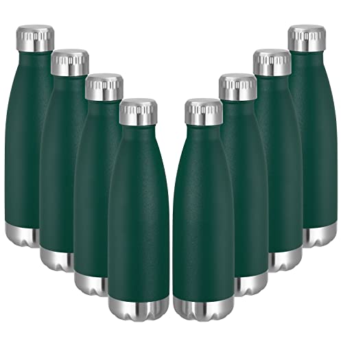 VEGOND 17oz Stainless Steel Water Bottles Bulk, Reusable Metal Sports Water Bottle Keeps Drink Hot and Cold, BPA Free Double Wall Vacuum Cola Shape Insulated Water Bottles for Camping Gym, 8 Pack - color: Dark Green, size: 17oz-8 Packs