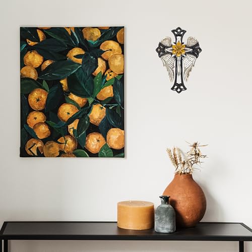 Angel Wings Cross with Flower - Decorative Resin Wall Cross Crucifix Plaque