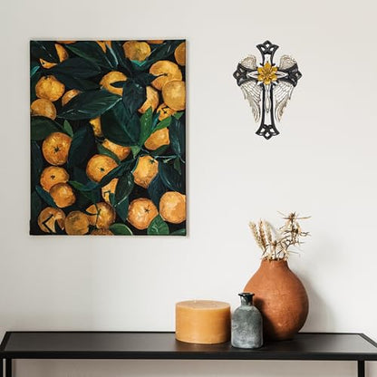 Angel Wings Cross with Flower - Decorative Resin Wall Cross Crucifix Plaque