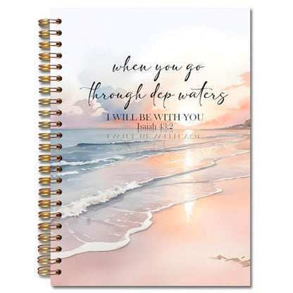 Coastal Christian Spiral Notebooks, Isaiah 43:2 Bible Journal, Scripture Journals for Writing, Christian Gifts for Women Men, Religious Notebook for Note Taking, 5.5x8.3 Inch - color: white Bible Notebook-6