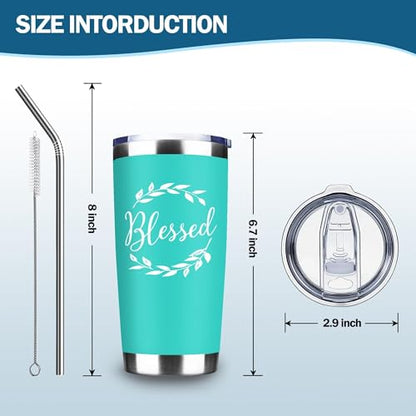 20oz Laurel Wreath Blessed Insulated Stainless Steel Tumbler with Lid - color: white-Mint