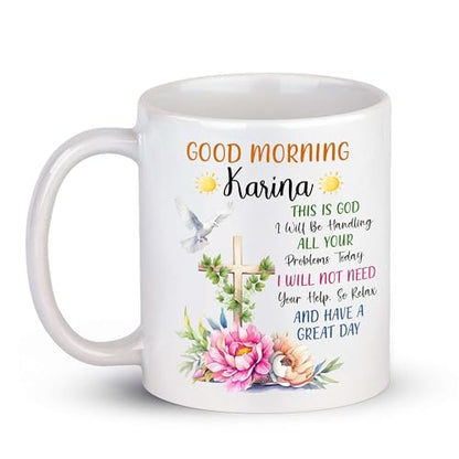 Personalized Christian Coffee Mugs Presents, Novelty Custom Bible Verse Ceramic Cup, Customized Religious Tea Cup With Name, Inspirational Mug For Friends, Floral Cross On Mugs - color: XUA-324-1550-Bible Verse