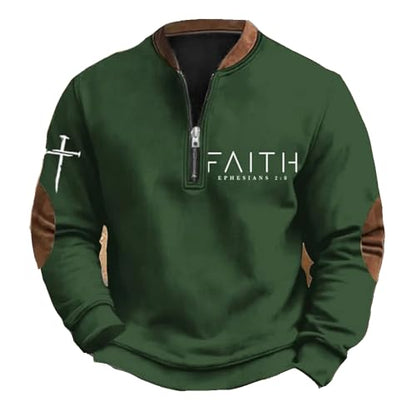 Men's Faith Print Casual T-Shirt Faith Ephesians 2 8 Pullover - color: Green, size: Medium