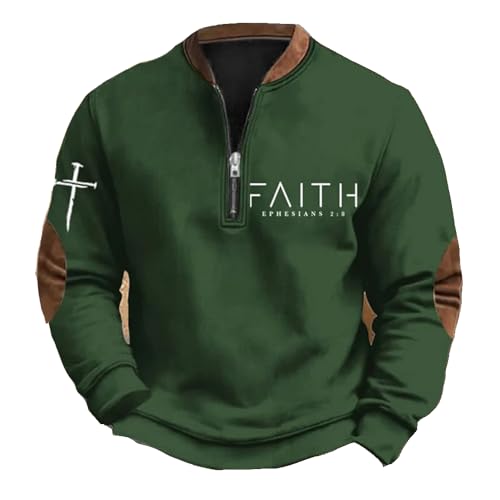 Men's Faith Print Casual T-Shirt Faith Ephesians 2 8 Pullover - color: Green, size: Medium