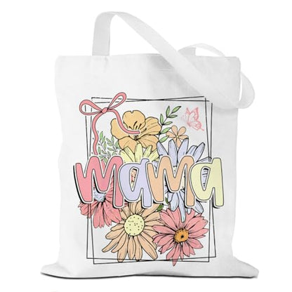 Mama Mom Tote Bag Mom Birthday Gifts Canvas Tote Bag, Reusable Canvas Shoulder Bags for Grocery Shopping, Beach 01 - color: Mamaflower03