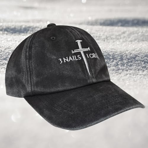 Three Nails Cross Christian Hats, Embroidered Baseball Caps for Adults - color: Black White With Text