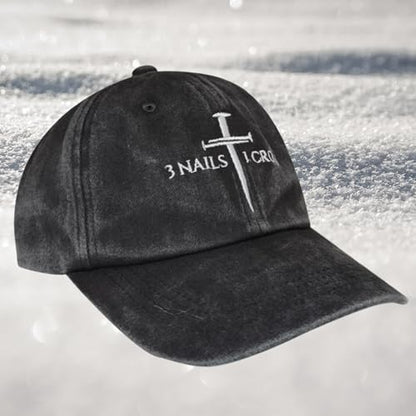 Three Nails Cross Christian Hats, Embroidered Baseball Caps for Adults - color: Black White With Text