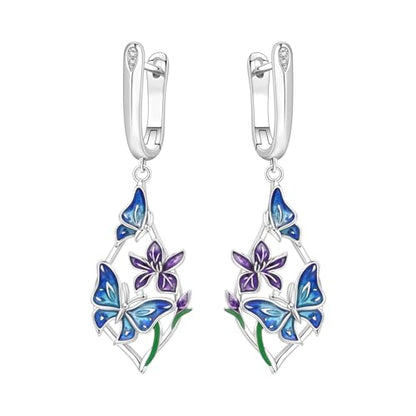 925 Sterling Silver Drop & Dangle Earrings for Women,Butterfly Dragonfly and Bee|Flower and leaf Earrings, Suitable for Sensitive Ears Fashion Jewelry Gift- Hypoallergenic Earrings - color: Butterfly Love Flower Earrings