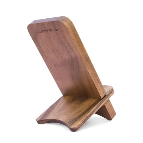 LUCKY BEAN Wood Phone Stand, Desktop Wooden Phone Holder, Portable Phone Stand for Desk, Compatible with iPhone & All Cell Phones (Walnut Wood) - color: Walnut Wood