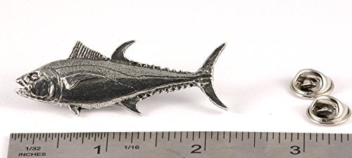 Bluefin Tuna Fish Pin, Pewter, Lapel, Hat, Pins, Brooch, Brooches, Jewelry, Gift, Handmade in the USA, 200 Fish Designs Available. S009Z - color: Antique Pewter