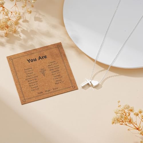 WEDDINEN First Communion Confirmation Baptism Jewelry Gifts for Teens Girls Kids,Cross Heart Necklace for Women Girls Christian Religious Stuffers Jewelry Gifts for Kids - style: You Are Beautiful--Silver