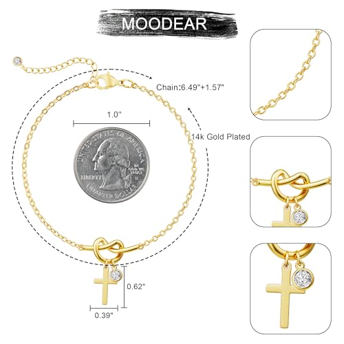 Moodear Cross Bracelet for Women, Dainty Sterling Silver/Gold Plated Gift - color: Gold Knot Cross Bracelet