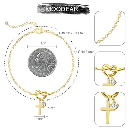 Moodear Cross Bracelet for Women, Dainty Sterling Silver/Gold Plated Gift - color: Gold Knot Cross Bracelet