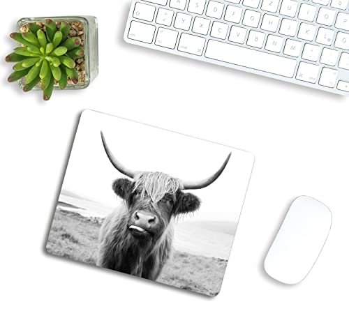 Black and White Mouse Pad, Scottish Highland Cow on Isle of Mull Mouse Pad, Mouse Mat Square Mouse Pad Non Slip Rubber Base MousePads for Office Laptop, 9.5"x7.9"x0.12" Inch - color: TSP175
