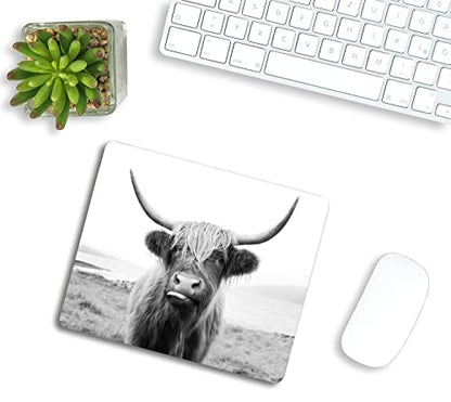 Black and White Mouse Pad, Scottish Highland Cow on Isle of Mull Mouse Pad, Mouse Mat Square Mouse Pad Non Slip Rubber Base MousePads for Office Laptop, 9.5"x7.9"x0.12" Inch - color: TSP175