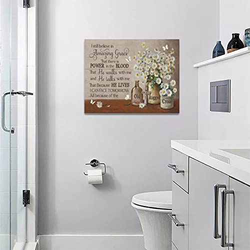 Amazing Grace Daisy Wall Art Inspirational Quotes Flowers Butterfly Pictures Wall Decor Canvas Prints Framed Modern Painting Artwork For Bathroom Kitchen Dining Room Bedroom Living Room Office 16"x12" - color: Flower-12, size: 16"L x 12"W
