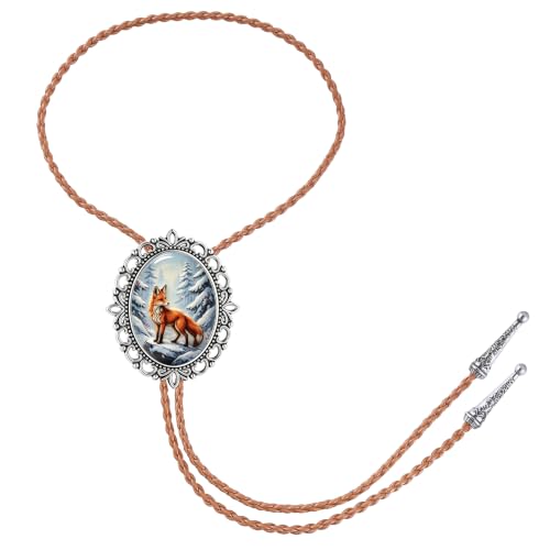 GelConnie Gothic Bolo Tie for Men Women 3D Art Western Cowboy Necktie - color: Fox Snow Bolo Tie