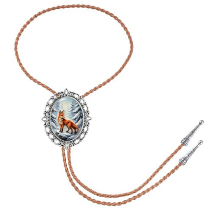 GelConnie Gothic Bolo Tie for Men Women 3D Art Western Cowboy Necktie - color: Fox Snow Bolo Tie