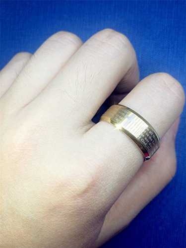 Men's Stainless Steel Bible Verse Christian Lord's Prayer Cross Ring Wedding Bands Engraved Praying - color: Gold