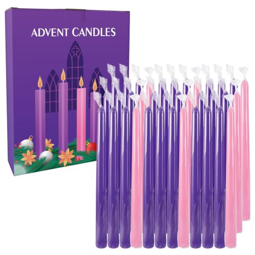 36 Pack Advent Candles - 10" Dripless Taper Candles, 27 Purple & 9 Pink, Cotton Wick Unscented for Wreath & Holiday Decor - color: Purple&pink-10"36pcs