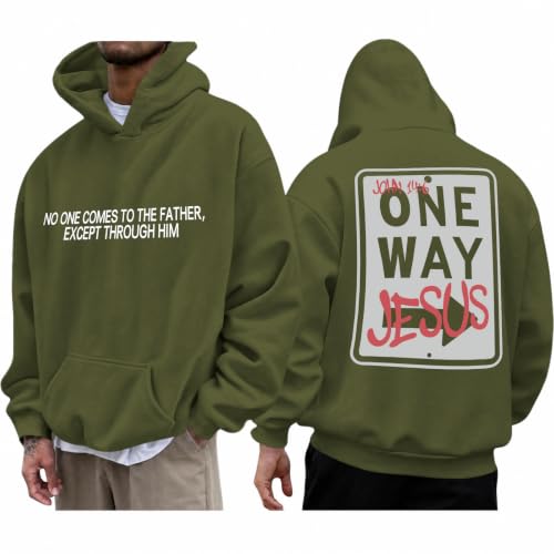 BeWithYou Christian Jesus Hoodies for Men Religious Faith God Sweatshirt Inspirational Bible Verse Graphic Hoodie Pullover - color: Army Green, size: Small