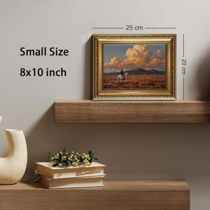 Cowboy on Horse Wall Art Western Canvas Prints, 8x10in, Gold Framed - color: Western cowboy, size: 10"L x 8"W