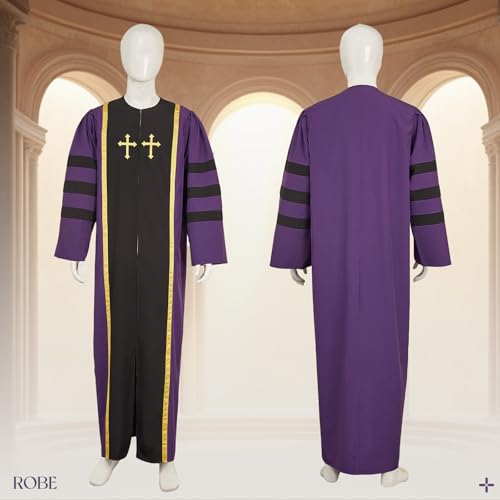 Men Priest Costume Pastor Gown Clergy Pulpit Robes Halloween - color: Purple, size: XX-Large