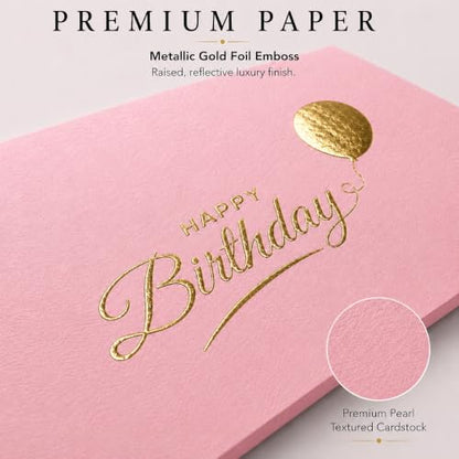 Happy Birthday Cards with Envelopes and Stickers, 24 Pack, Dusty Pink Greeting Cards with Gold Foil Balloon Design, Elegant Birthday Card Set for Friends, Family, Clients (Dusty Pink) - color: Dusty Pink