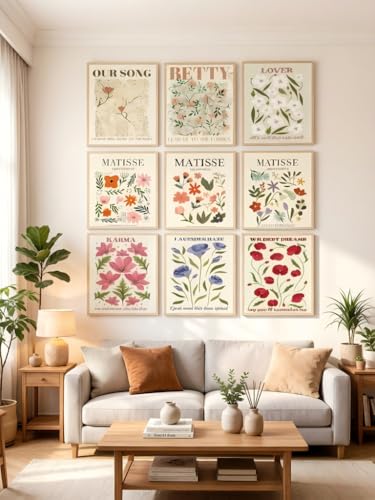 LBTZEVIR Matisse Floral Wall Art Prints, Set of 9, Unframed, 8x10 in - color: flowers