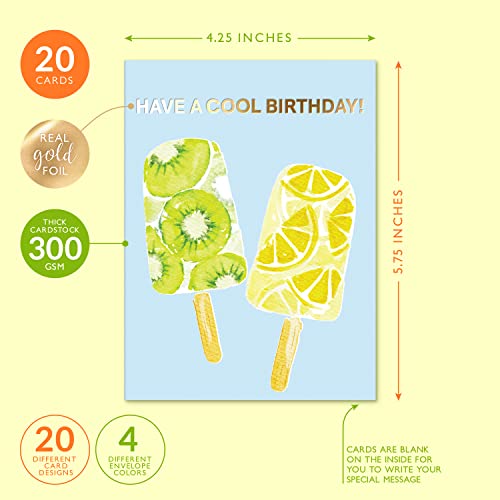 Sweetzer & Orange Happy Birthday Cards with Envelopes & Assortment Box. Variety Set of 20 Assorted Birthday Cards with Envelopes, Perfect Bulk Pack for Celebrations, Special Occasions, Friends - color: Cool