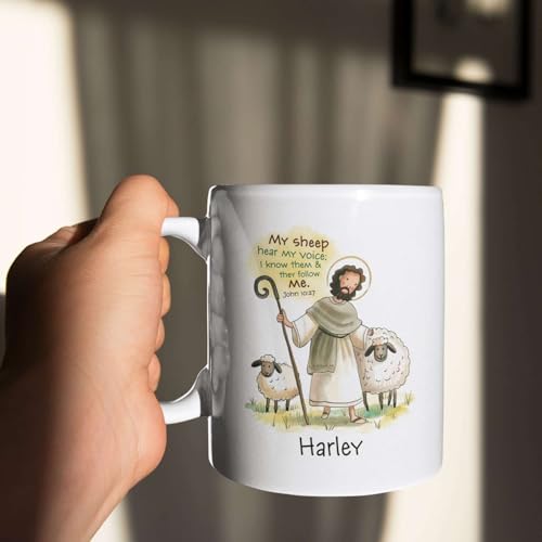 Jesus And Sheep Accent Mug, Personalized Name Christian Cup 11oz 15oz, Gift For Kids, Custom Jesus Ceramic Mug, Cup With Religious Themed, Customized Bible Verse Coffee Mug - color: XUA-624-2340-Jesus And Sheep