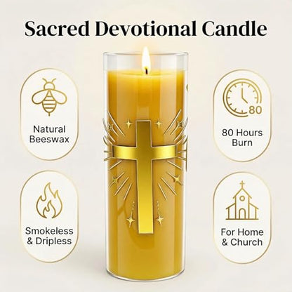 2 Pack 100% Pure Beeswax Pillar Candles in Glass Jar with Cross Design – Unscented, 80-Hour Long Burning, Dripless & Smokeless – Non-Toxic Candles for Prayer, Meditation & Religious Gifts