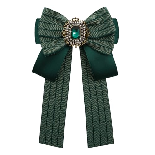Womens Bow Tie Adjustable Rhinestone Bowtie for Women Ladies Girls Pre-tied Womens Tie for Shirt Suit Uniform - color: Green-brooch