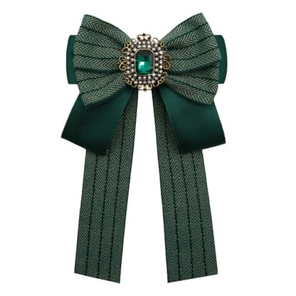 Womens Bow Tie Adjustable Rhinestone Bowtie for Women Ladies Girls Pre-tied Womens Tie for Shirt Suit Uniform - color: Green-brooch