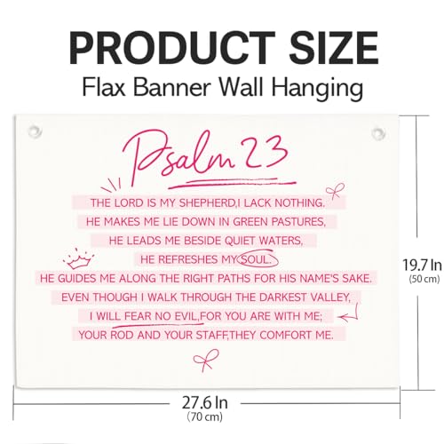 Psalm 23 Linen Hanging Banner, Pink Coquette Christian Bible Verse Wall Decor for Teen Girls Bedroom Dorm - color: Multicolor 06