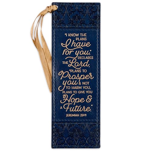 Christian Art Gifts Faux Leather Bookmark for Women: I Know the Plans - color: Navy Blue/the Plans