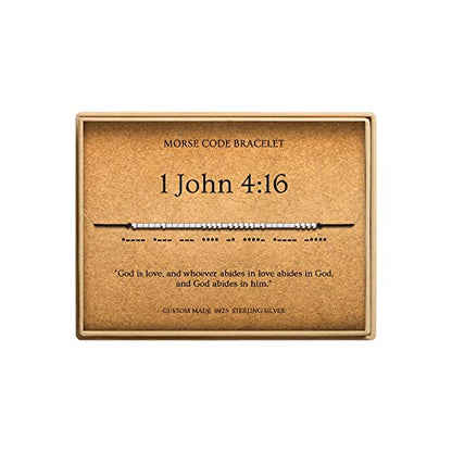 Loved Creations Morse Code Bracelets for Women, Christian Bible Verse Bracelets, Scripture S925 Sterling Silver Inspirational Faith Jewelry, Religious Gifts for Women - color: 1 John 4:16