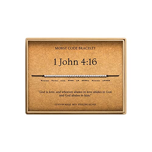 Loved Creations Morse Code Bracelets for Women, Christian Bible Verse Bracelets, Scripture S925 Sterling Silver Inspirational Faith Jewelry, Religious Gifts for Women - color: 1 John 4:16