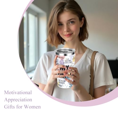 jeilink Positive Tumbler,Daily Affirmations for Women Mental Health Inspirational Gifts for Sister Friend Boss Coworker Birthday Friendship Christmas Office 20 oz Insulated Coffee Tumbler Travel Cup - color: Daily 0851
